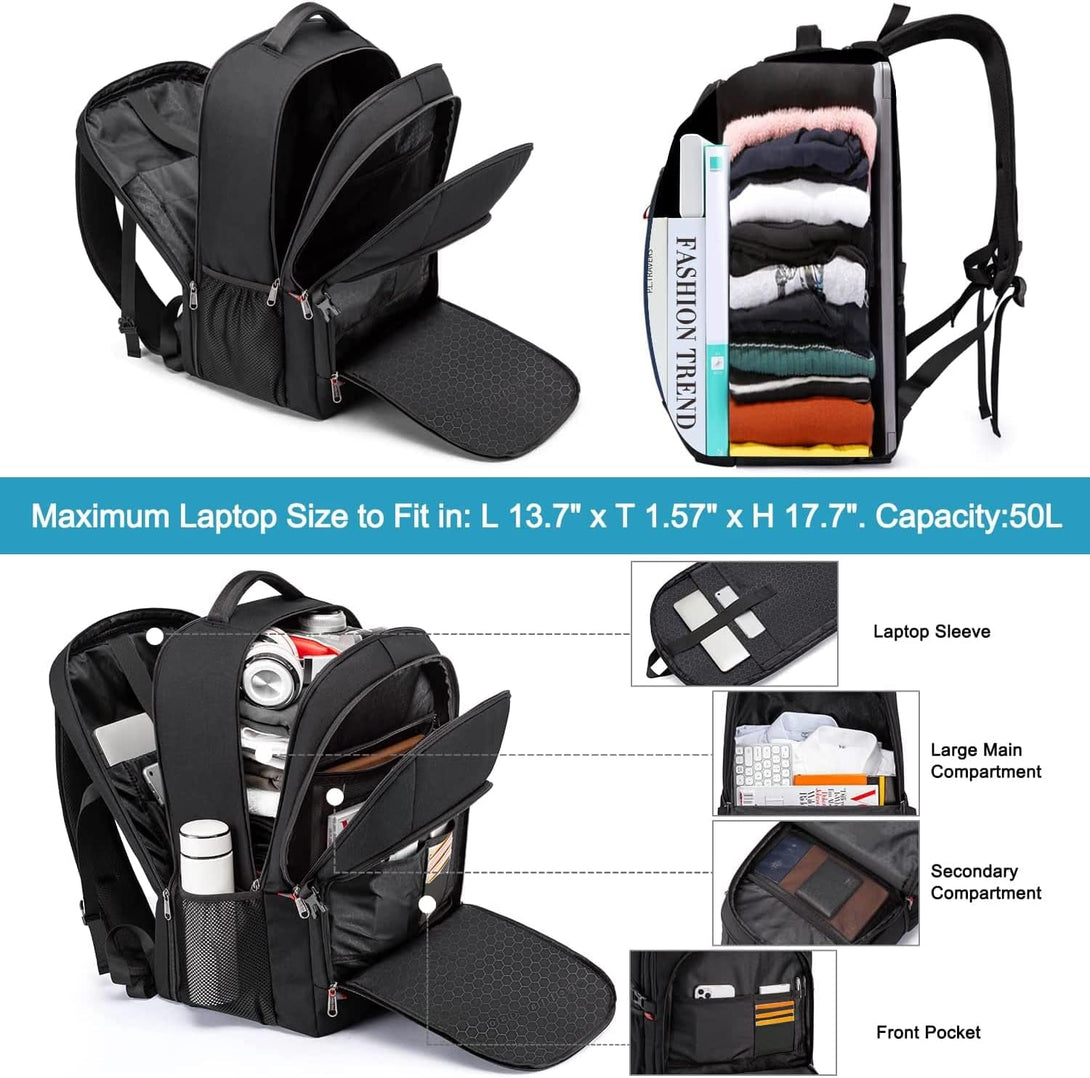 Della Gao Travel Laptop Backpack, 18Inch Large Travel Backpack for Men and Women with USB Charging Port Business Computer Back Pack(Black, 18.4 Inch)
