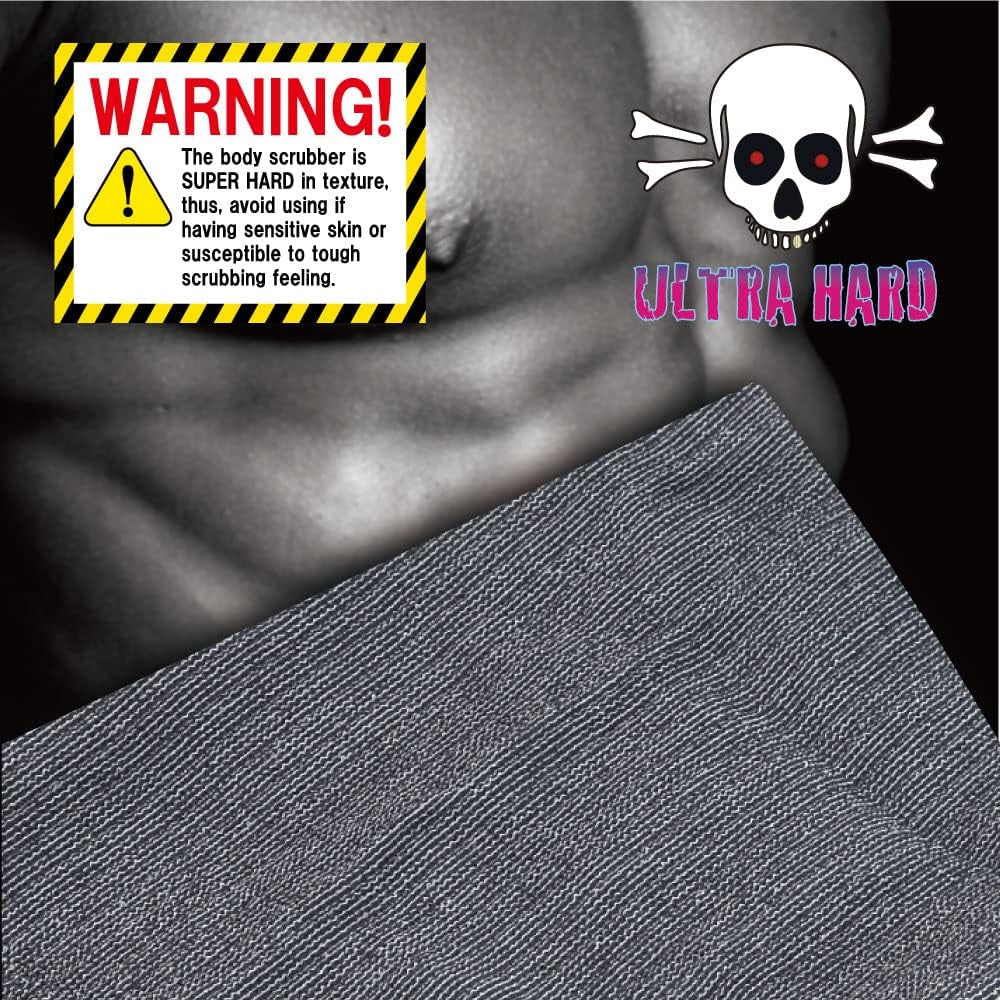 Extra Rough, Exfoliating Washcloth [Made in Japan] Exfoliating Towel Special Texture Makes Fluffy Foam Lather, Back Scrubber, Dead Skin Cell Remover [Loofah for Women and Men] (Black)