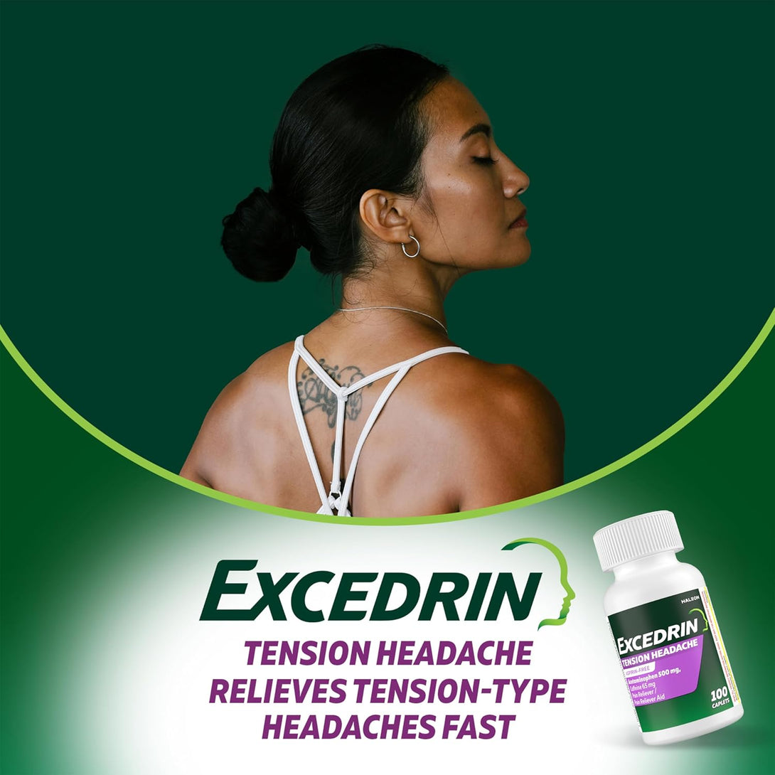 Excedrin Tension Headache Relief Caplets without Aspirin for Head, Neck and Shoulder Pain Relief - 100 Count