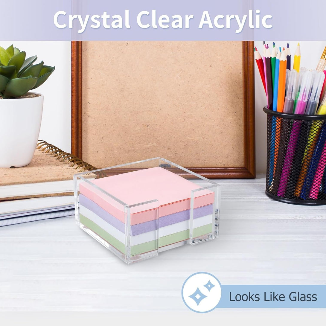 Acrylic Sticky Note Holder, 3 X 3 Crystal Clear Acrylic Notepad Holder Sticky Note Dispenser for Dorm Room and Office Desk Organizer