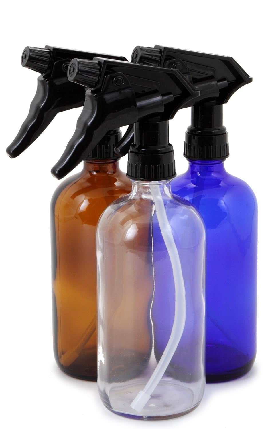 Vivaplex, 3, Large, 16 Oz, Empty, Assorted Colors, Glass Spray Bottles with Black Trigger Sprayer