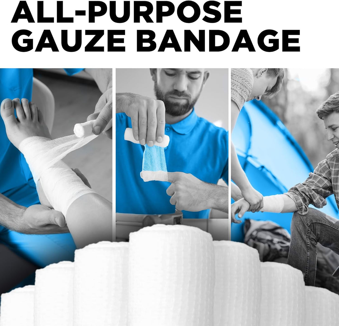 Premium Gauze Rolls - (24 Pack) - 4" X 4.1Yd Breathable Rolled Gauze - Individually Wrapped + Bonus Tape - First Aid Conforming Gauze Wrap Roll for Wounds