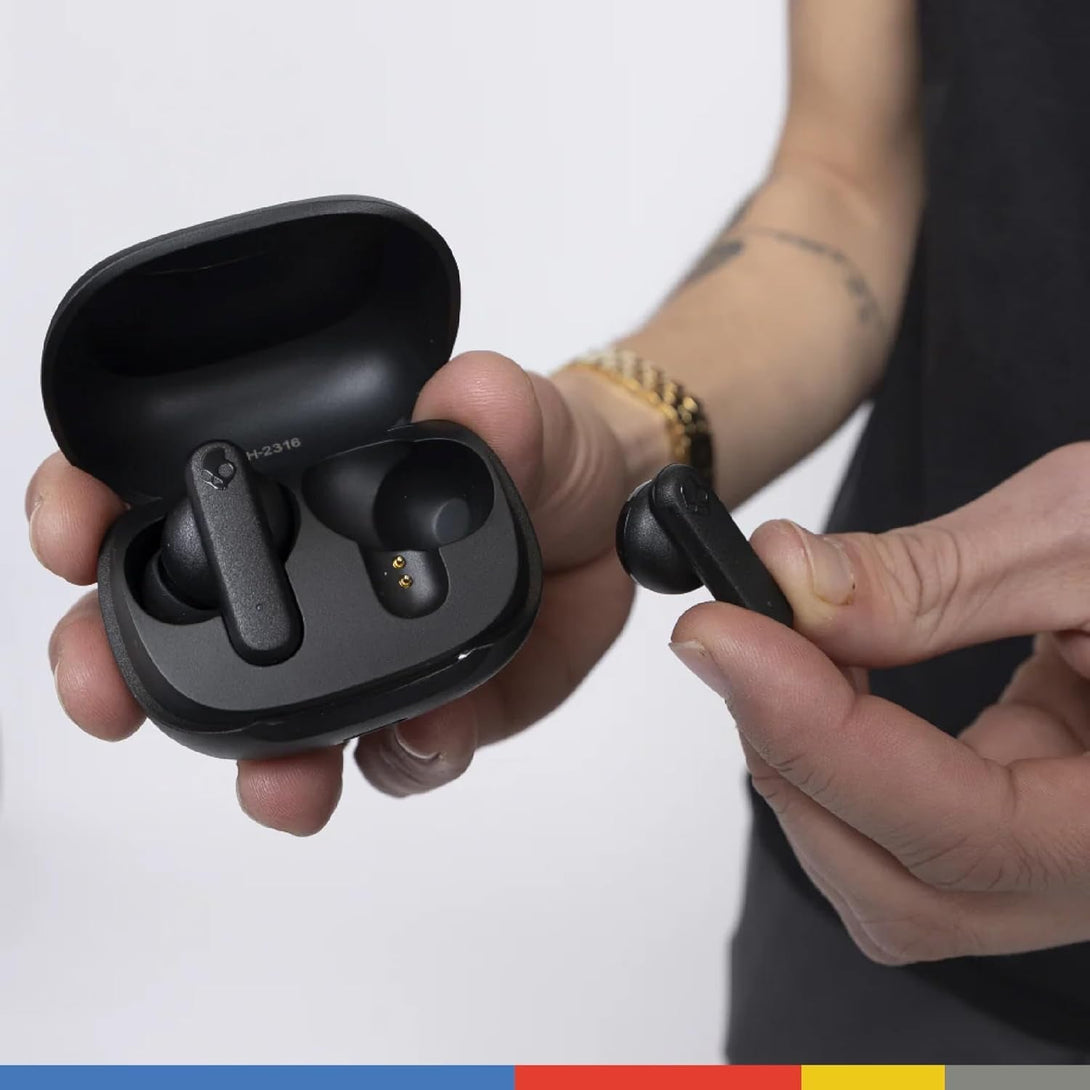 Skullcandy Smokin’ Buds Wireless Earbuds, Bluetooth Headphones, Noise Isolating Fit, up to 20 Hours Battery, IPX4 Sweat and Water Resistant, Microphone for Iphone Android - True Black