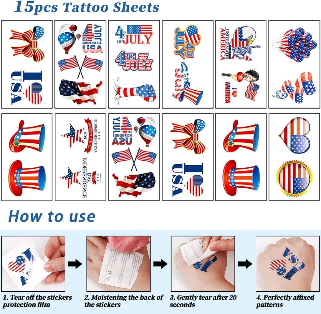 86Pcs 4Th of July Accessories Patriotic Party Favors Shutter Glasses Necklaces Handheld US Flags Blowouts Tattoos Memorial Day Decorations Veterans Party Supplies