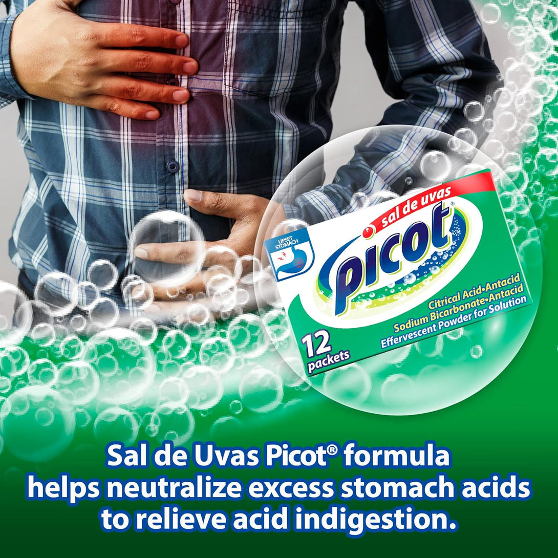 Sal De Uvas Picot, Effervescentl, Powder Solution, Antacid, 3-Pack of 12 Antacid Packets, 3 Boxes