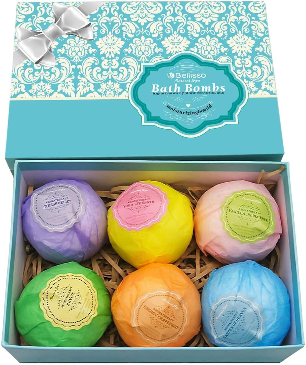 Bath Bombs Gift Set - 6 XXL Bubble Bath Fizzies (4.1 Oz Each) with Natural Dead Sea Salt Cocoa and Shea Essential Oils - Best Gift Idea for Birthday, Mom, Woman, Girl, Him, Kids