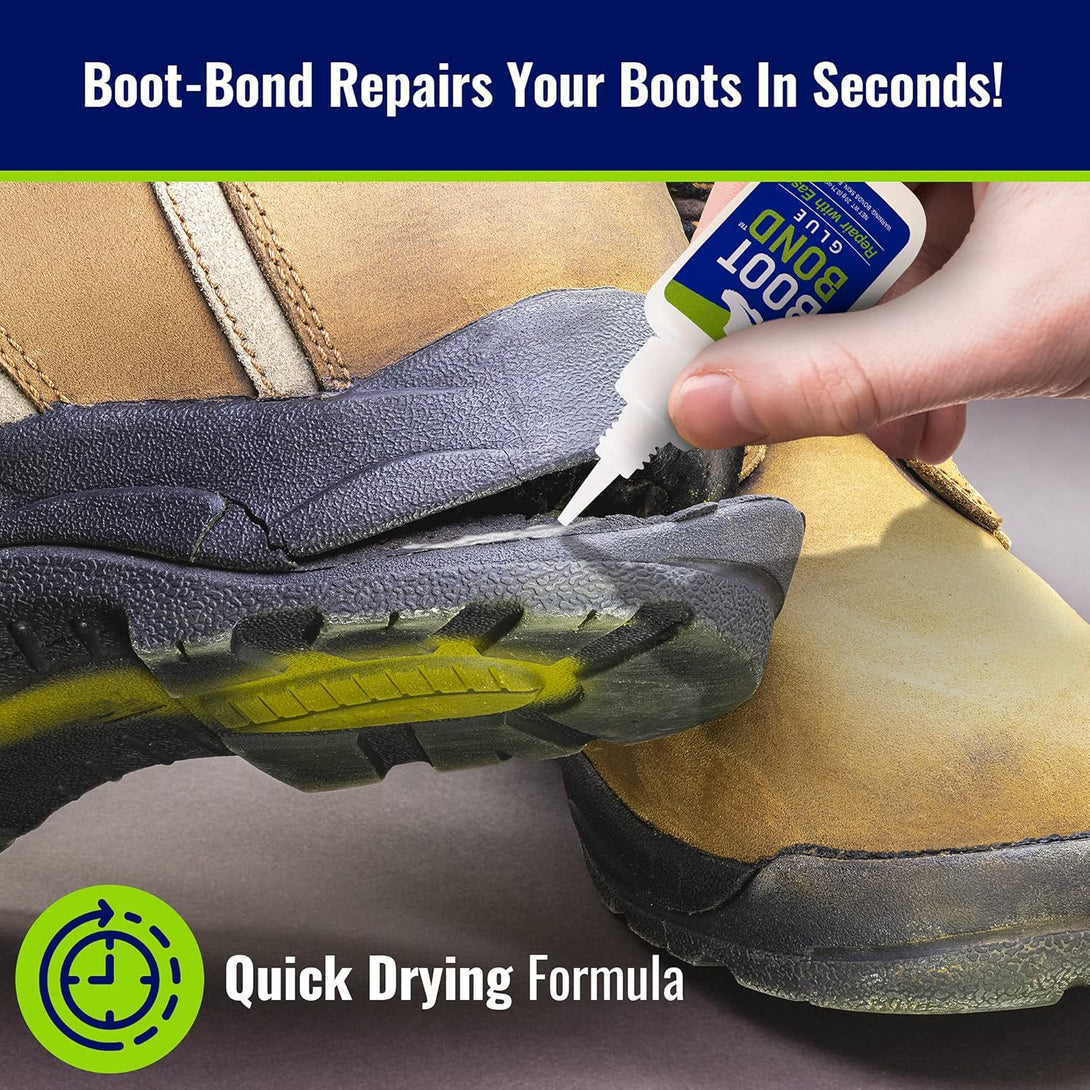 Boot Glue - Quick Dry Boot Repair Formula Works in Seconds - Tough but Flexible Glue Seal - Waterproof Boot Heel Fix Works on Shoe Heel Repair, Thick Sole Boots, Sneakers, and More