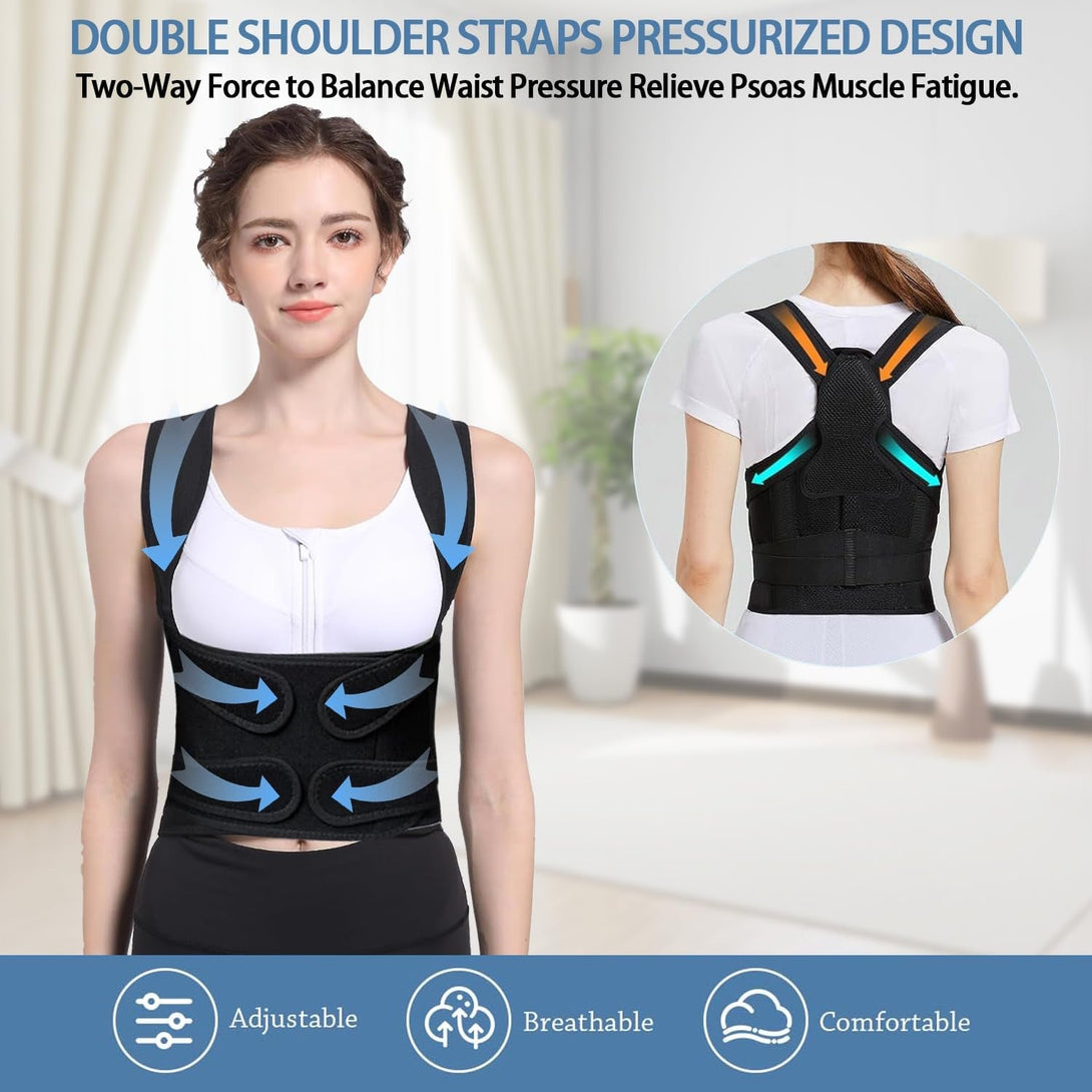 Back Brace Posture Corrector for Women and Men,Adjustable Full Back Brace and Shoulder Straightener,For Back Pain Relief,Hunchback Correction,Scoliosis,Posture Trainer