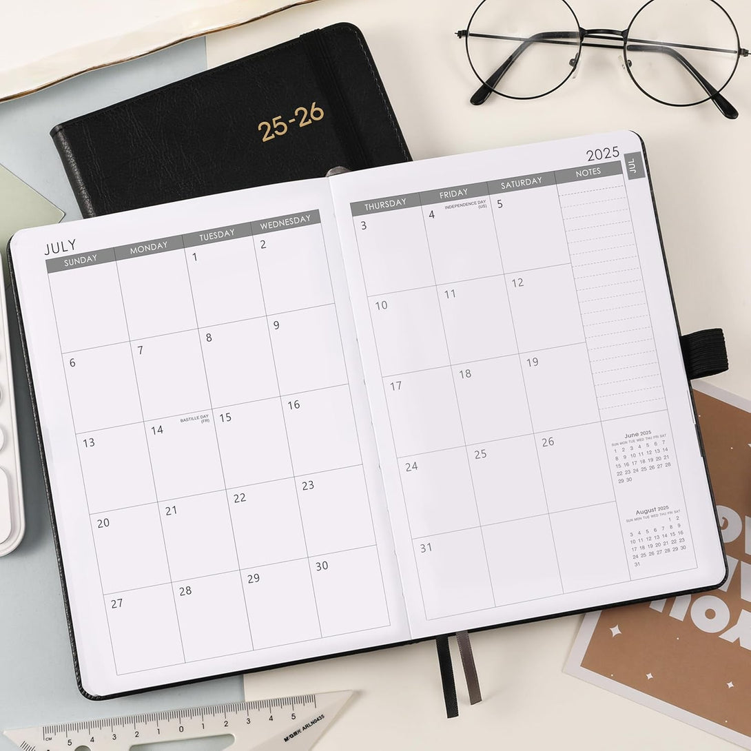 2025-2026 Planner - Academic Planner 2025-2026, 2025-2026 Weekly Monthly Planner, July 2025 - June 2026, 5.7'' X 8.4'', Thick Paper, Leather Cover, Pen Holder, Back Pocket, Perfect Daily Organizer - Black