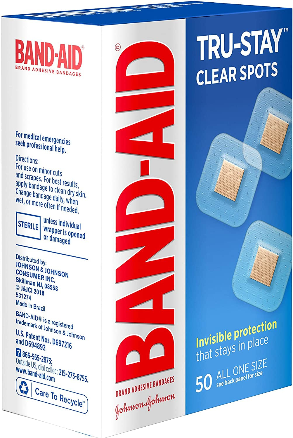 Band-Aid Brand Tru-Stay Clear Spots Bandages for Discreet First Aid, All One Size, 50 Count