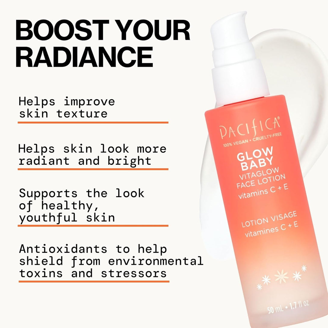 Pacifica Face Moisturizer - Vitamin C Face Lotion Glow Baby Vitaglow Face Moisturizer Glow Recipe, Vitamin E, Antioxidants, Dermatologist Tested 1.7 Oz