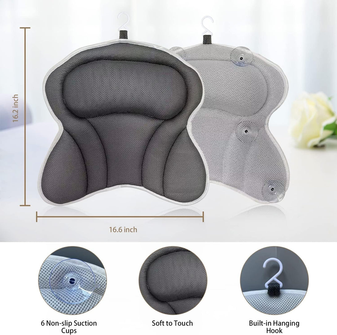 Bath Pillow - Ergonomic Bath Pillows for Tub Neck and Back Support, Bathtub Pillow with Powerful Suction Cups, Quick Dry & Ultra Soft 4D Mesh Tub Pillow for Bath, Bath Cushion