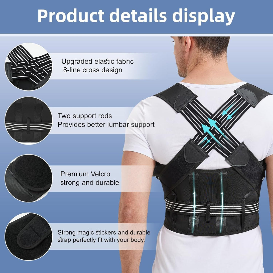 Back Brace Posture Corrector for Men & Women – Full Back Support with Adjustable Spine Alignment – Relieves Upper & Lower Back Pain, Hunchback, Scoliosis, Thoracic Support – Improves Posture (Small)