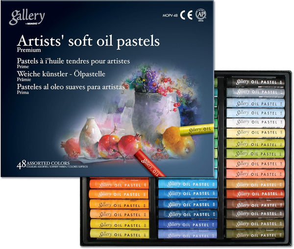 MUNGYO Gallery Artists' Soft Oil Pastels Professional, 48 Assorted Colors, Vibrant and Blendable