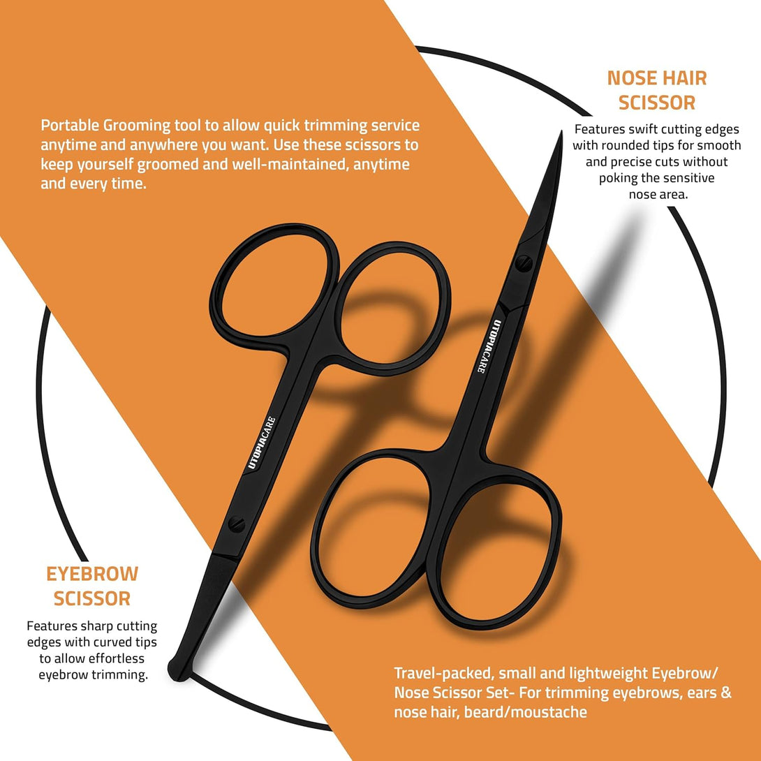 Utopia Care Eyebrow Scissors, Small Scissors for Men and Women - Curved and Rounded Nose Hair Scissors for Grooming Mustache, Beard, Eyelashes, Ear Hair Trimming- Professional Stainless Steel - Black