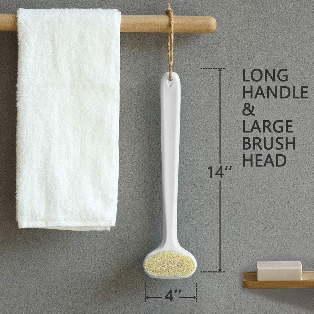 Upgraded Bath Body Brush with Comfy Bristles Long Handle Gentle Exfoliation Improve Skin'S Health and Beauty Bath Shower Wet or Dry Brushing Body Brush (14 Inch, White)