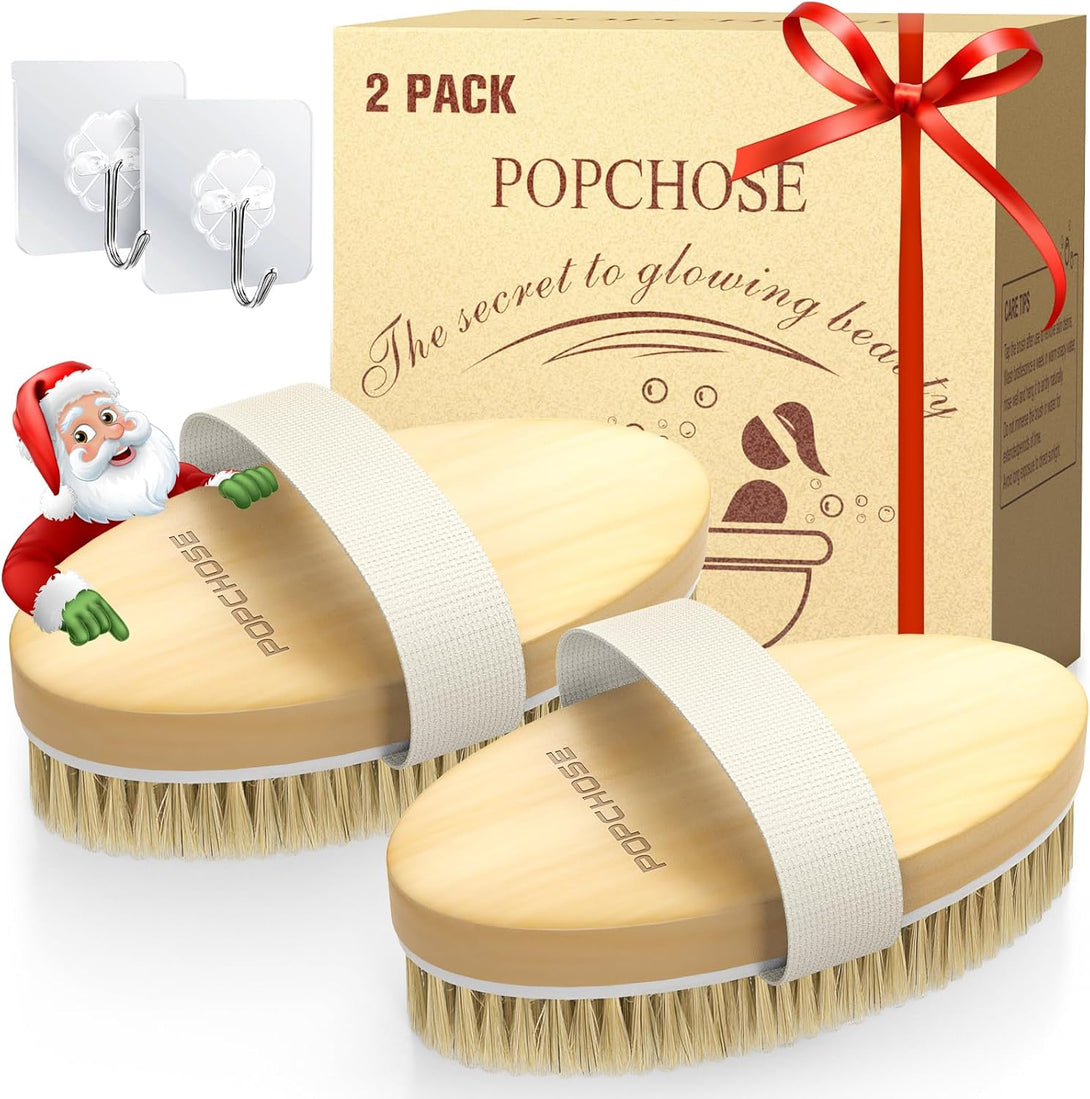 POPCHOSE Dry Brushing Body Brush, Natural Bristle Dry Skin Exfoliating Brush Body Scrub for Flawless Skin, Cellulite Treatment, Lymphatic Drainage and Blood Circulation Improvement