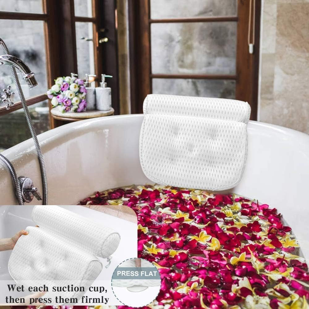 Bath Pillow Bathtub Pillow - Bath Pillows for Tub with Neck, Head, Shoulder and Back Support - 4D Air Mesh Spa Pillow for Bath - Extra Thick, Soft and Quick Dry