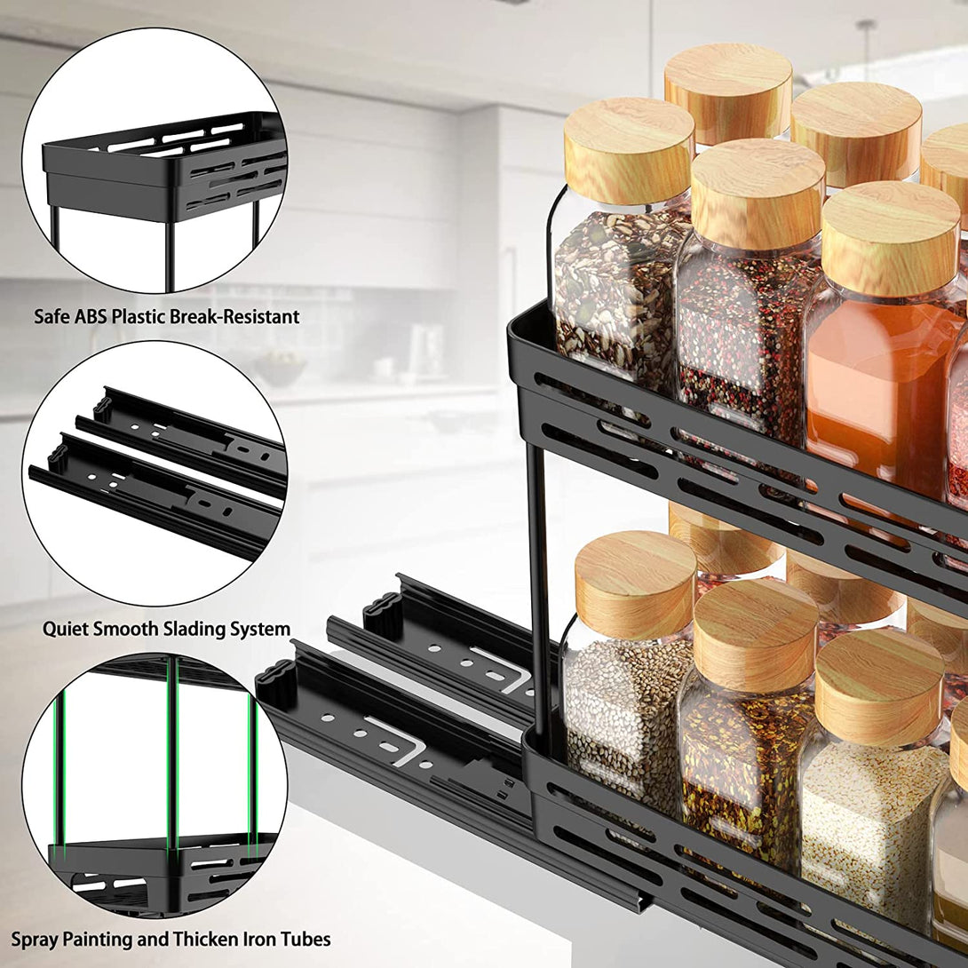 2 Packs Pull Out Spice Rack Organizer for Cabinet, Slide Out Spice Racks Organizer, Easy to Install Spice Cabinet Organizers, 4.33''Wx10.4''Dx8.5''H, Each Tier Hold 10 Spice Jars - 2 Tier