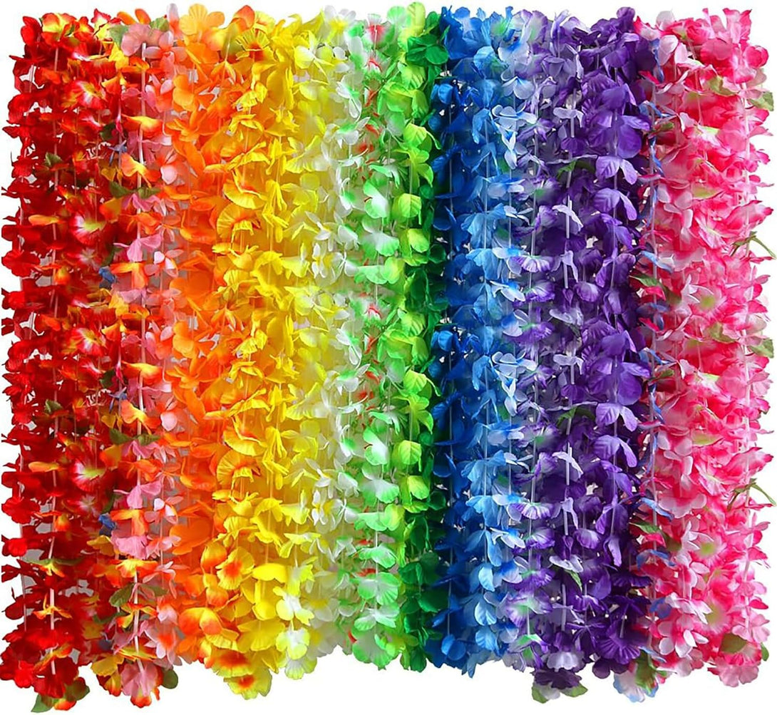 Myamy 50 Counts Tropical Luau Leis Flower Lei Theme Party Favors Hawaiian Leis Necklace Hawaii Silk Wreaths Holiday Wedding Beach Birthday Decorations Assortment