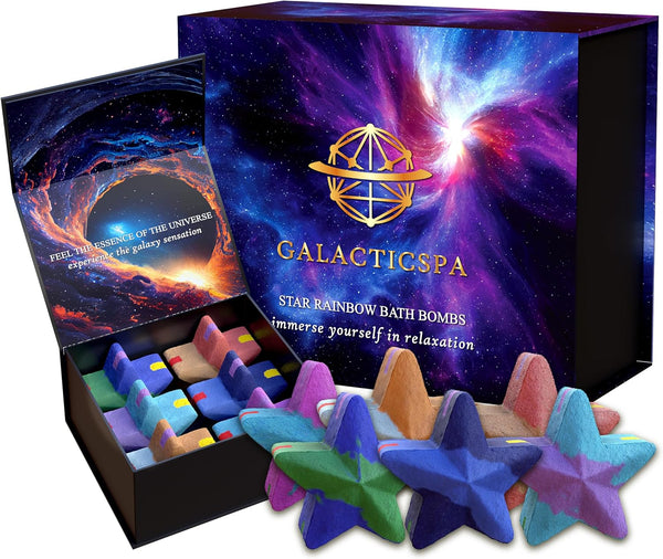 Space Rainbow Star Bath Bombs / 6 X 2.8Oz Luxury Bath Bomb Gift Set/Natural Essential Oils/Colourful Bubble and Non-Staining/Vegan, Cruelty Free/Perfect for Women and Kids