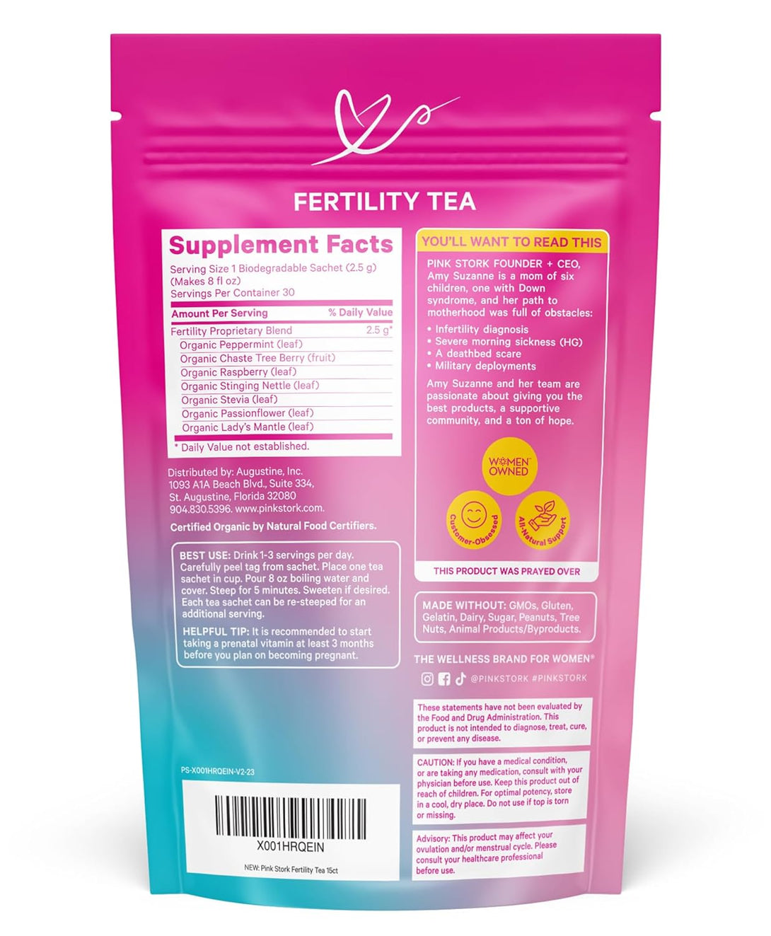 Pink Stork Organic Fertility Tea - Supports Conception for Her & Hormone Balance with Chaste Tree Berry (Vitex), Mint, and Red Raspberry Leaf - Hot or Iced - Caffeine Free - Sweet Mint, 15 Sachets