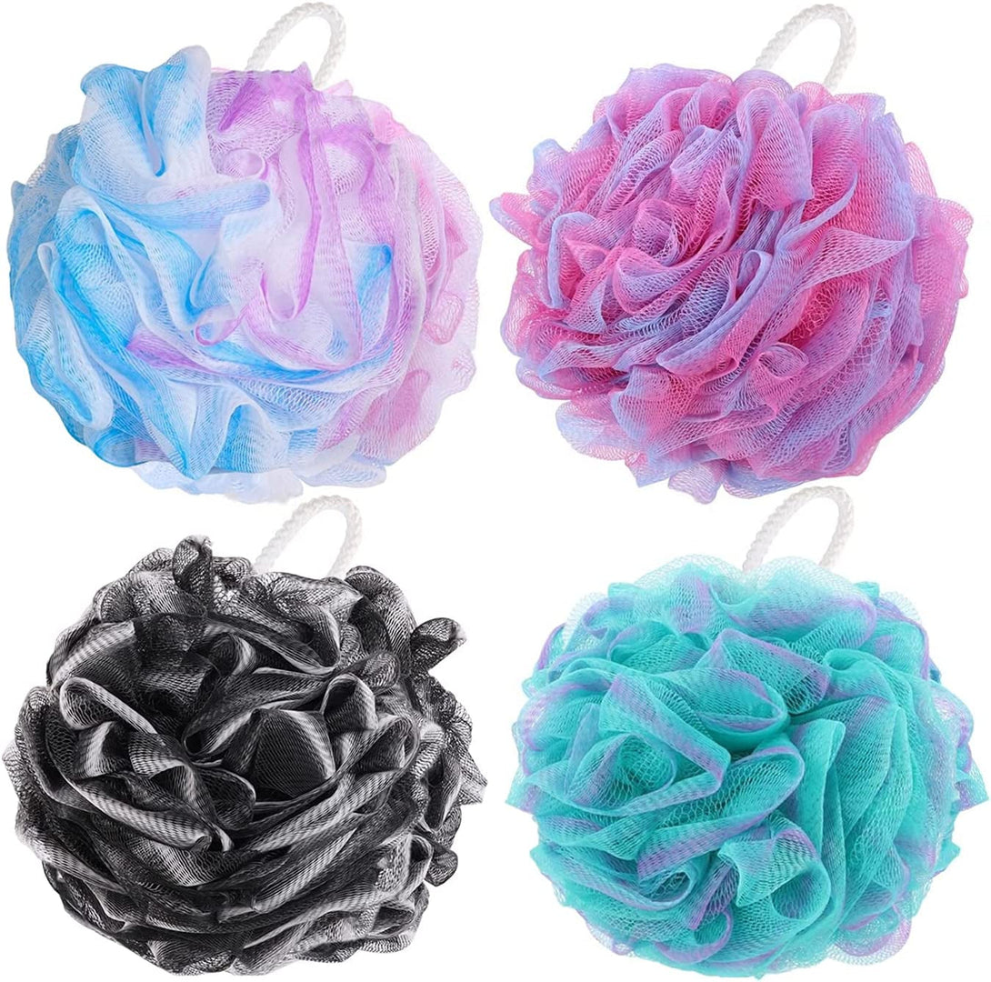 BTYMS 4 Pieces Shower Loofahs Bath Sponges 60G Bath Scrunchies Mesh Pouf Exfoliating Loofa for Body Washing
