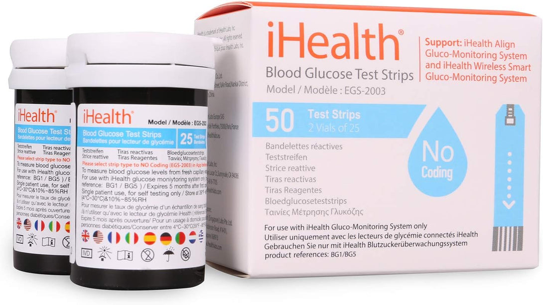 Ihealth Blood Glucose Test Strips (50 Count), No Coding Blood Sugar Test, Eligible for FSA Reimbursement, Precision Sugar Measurement for Diabetics, Strips Work Only in Ihealth Glucose Meters