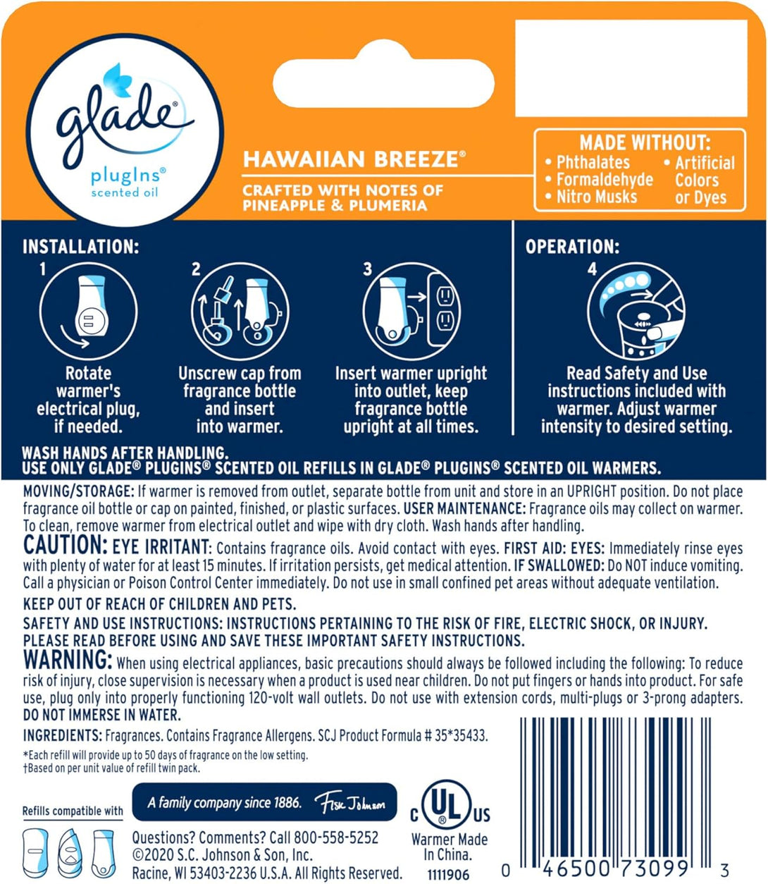 Glade Plugins Refills Air Freshener Starter Kit, Scented Oil for Home and Bathroom, Hawaiian Breeze, 0.67 Fl Oz, 1 Warmer + 1 Refill