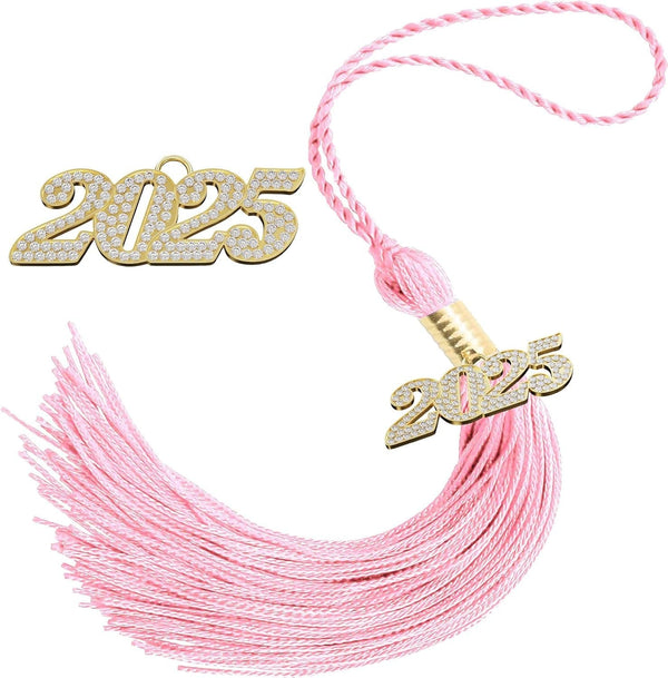 2025 Tassel Graduation 9" Long Charms Diamond Tags Pink Grad Caps Decorations Class of 2025 Tassels Ceremonies Accessories for Kindergarten High School College Bachelor Gown Master Graduate