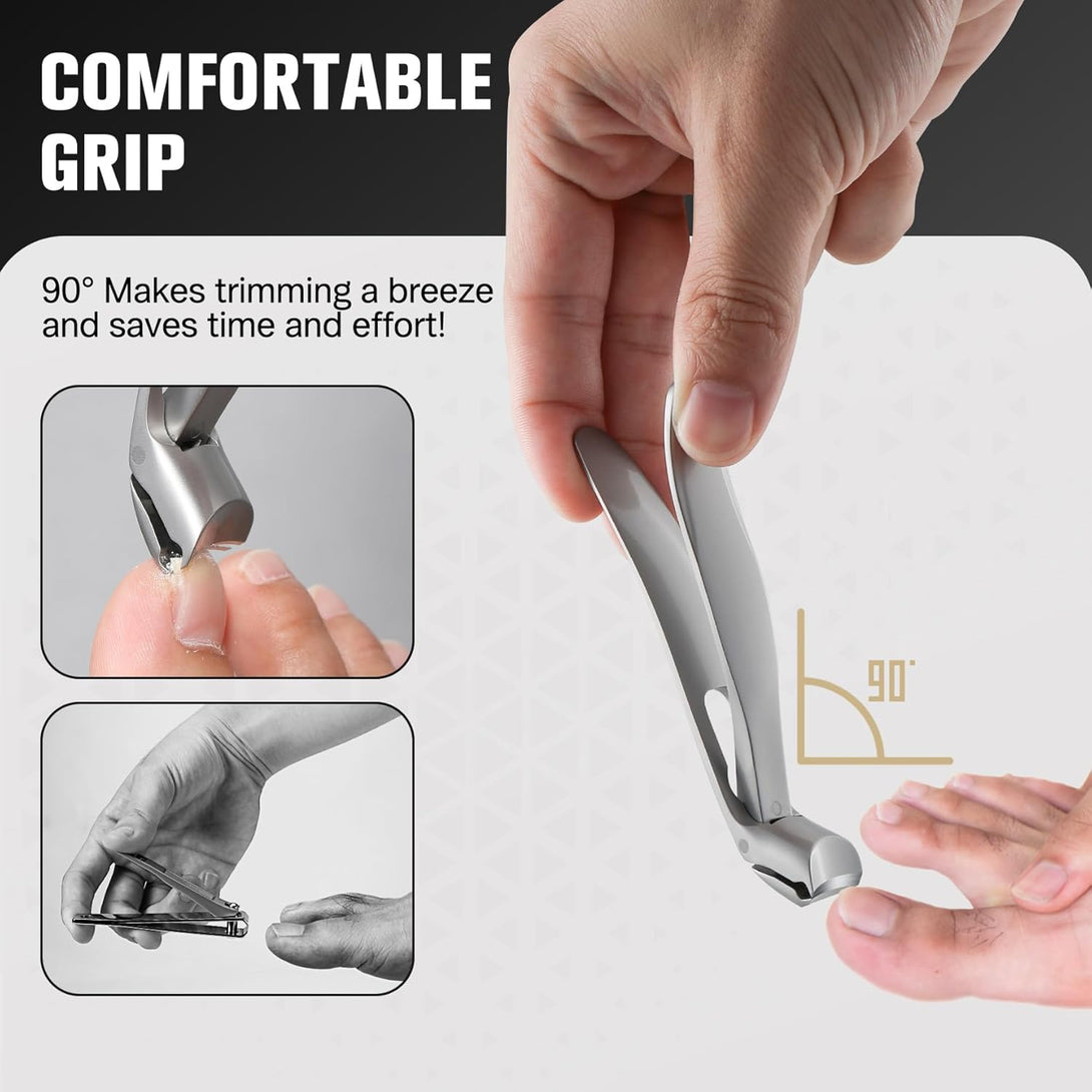 FERYES Angled Head Long Handled Toenail Clipper for Seniors - Large Wide Jaw Nail Clipper with Catcher for Thick Nails - Easier Trimming, Ergonomic Design