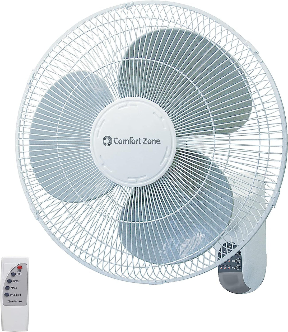 Comfort Zone 16" Quiet 3-Speed Wall Mount Fan with Remote Control, Timer and Adjustable Tilt, Ideal for Home, Bedroom, Gym & Office, CZ16WR