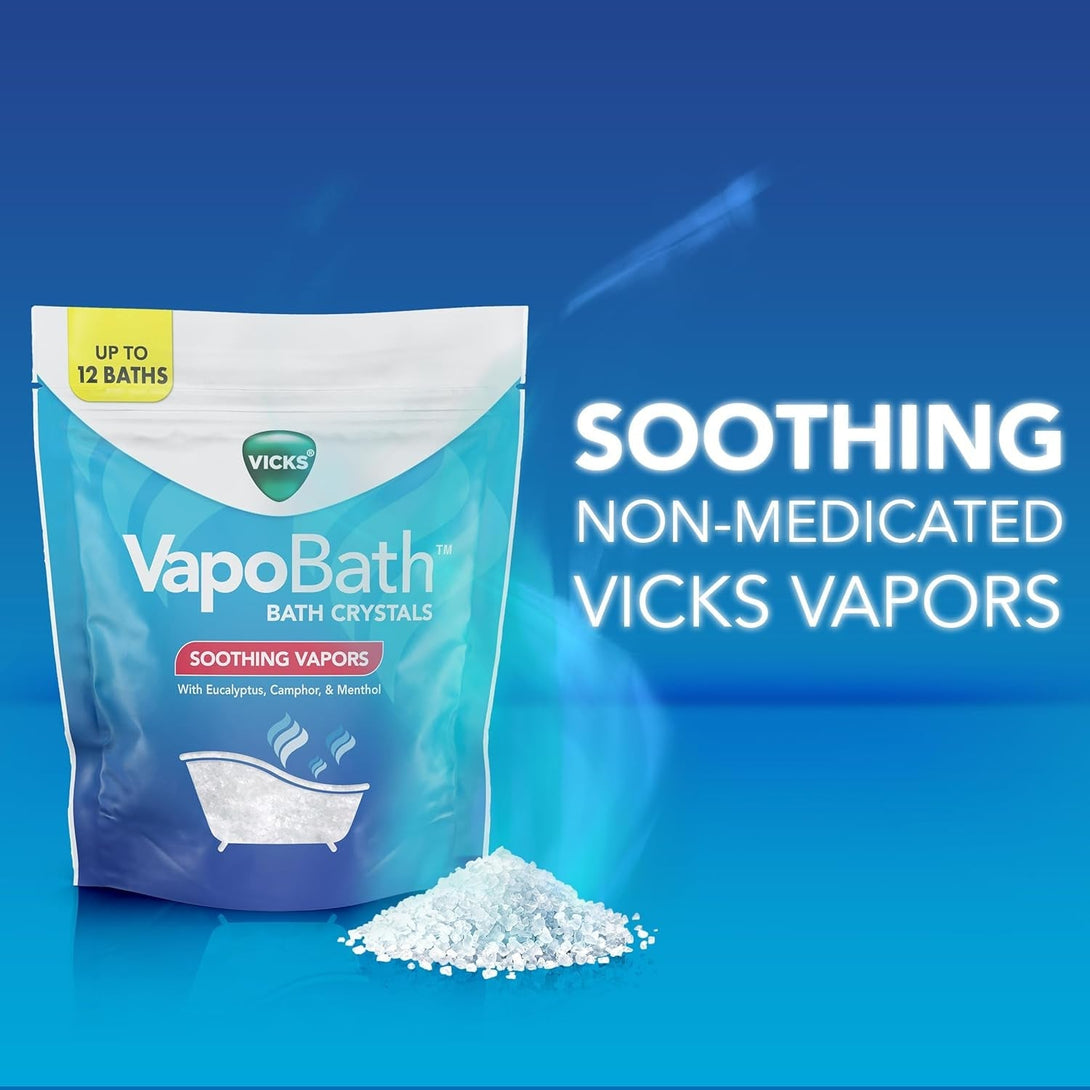 Vicks Vapobath, Bath Salts, Bath Bomb, Non-Medicated Bath Crystals, Comforting Vicks Vapors, Vapor Bath, Aromatherapy with Eucalyptus and Menthol Scent, Contains Essential Oils, 36 OZ