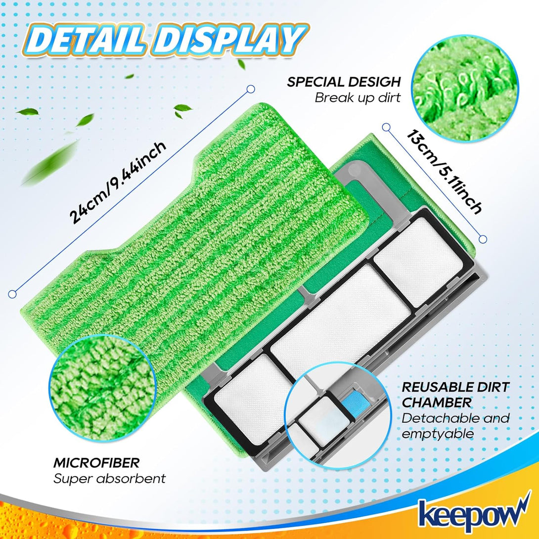 KEEPOW Reusable Vacmop Replacement Pads Compatible with Shark Vac Mop VM252 VM200 VC205 VM250 /QM250 VM190 VM200P12, Washable Vacuum Mop Pad Refills, Upgraded Design of Dirt Chamber (1+3+6 Pads)