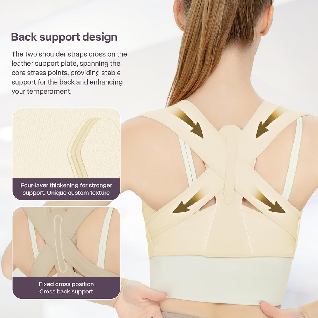 Back Brace Posture Corrector for Women, Upper Back Support Straps Straightener, Hunchback Improve Posture Correct-Shoulder, Upper Back Pain Relief Invisible under Clothes (Nude, L/XL)