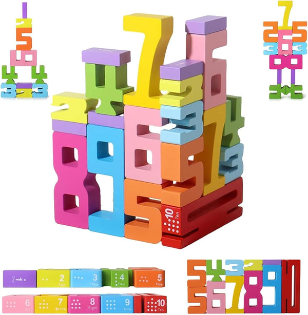 20PCS Wooden Number Blocks, Montessori-Inspired Math Learning Toys for Kids Ages 3-8, Stacking Balancing Game, Educational Counting Toys 1-10, Toddler Preschool Learning Activities