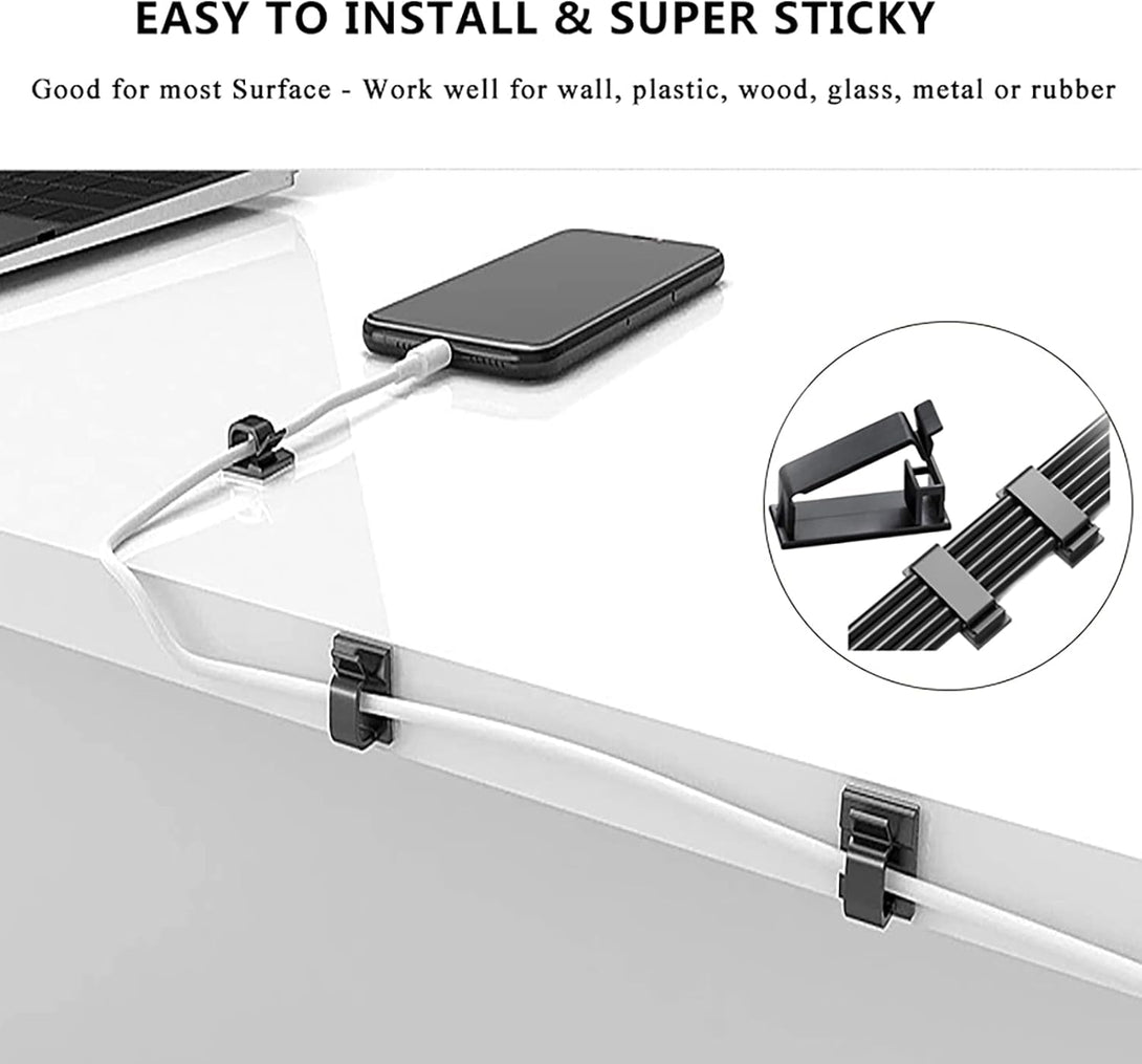 N NOROCME 192 PCS Cable Management Kit 4 Wire Organizer Sleeve,11 Cable Holder,35Cord Clips 10+2 Roll Cable Organizer Straps and 100 Fastening Cable Ties for Computer TV under Desk, Black,Clear