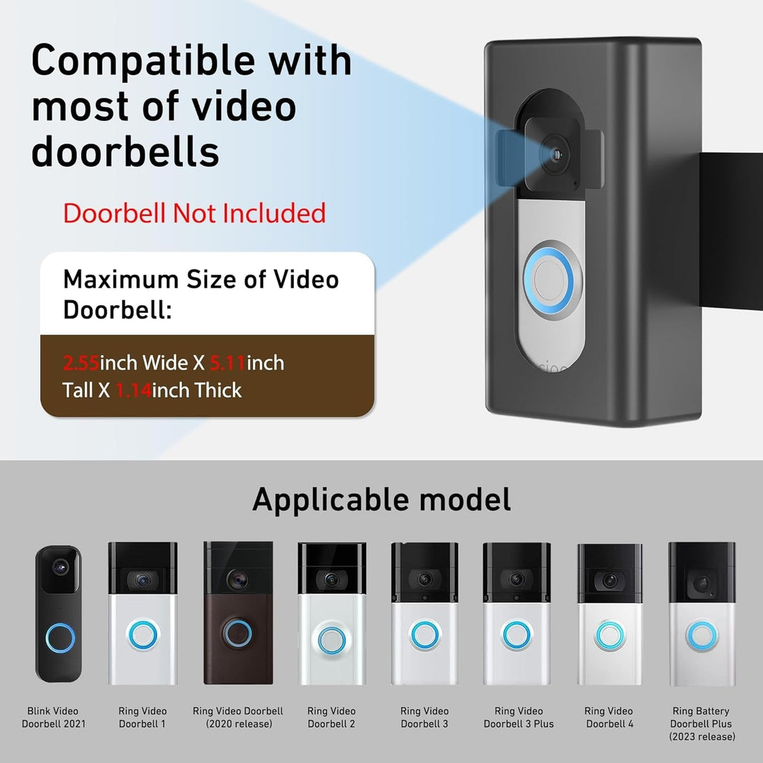 Anti-Theft Video Doorbell Mount,Ahbteym Mount No Drill Bracket Holder Accessories for Apartment Home Rentals Compatible with Ring Video Doorbell 4/3/3 Plus/2/1/2021/2023 Release(Black)