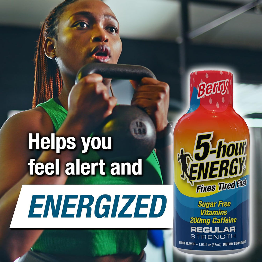 5-Hour ENERGY Regular Strength Energy Shot, Berry Flavor, Zero Calories & Sugar-Free 200 Mg Caffeinated Shot, Amino Acids & B Vitamins, Dietary Supplements, 1.93 Oz., 24 Count