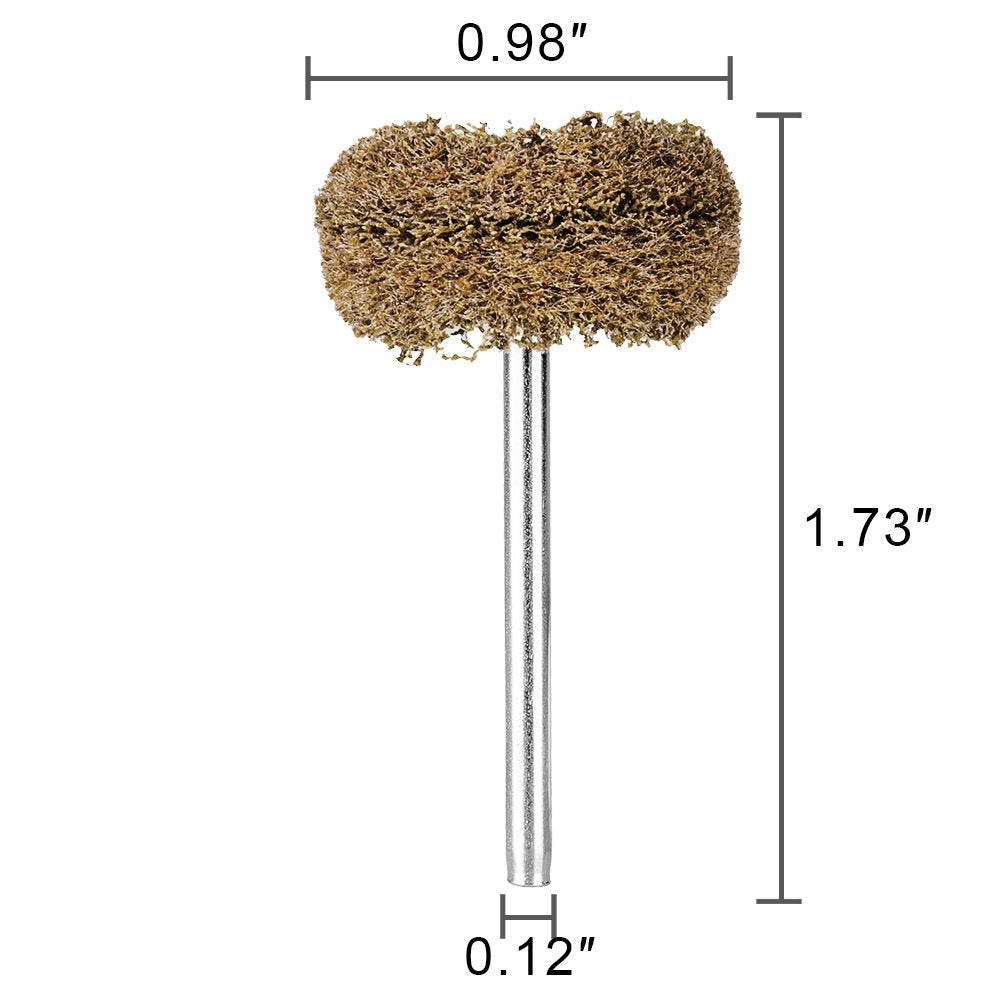 Rocaris 1" Brown 120 Grit Abrasive Buffing Polishing Wheels Burr for Rotary Tools-1/8(3Mm) Shank 50 Pack