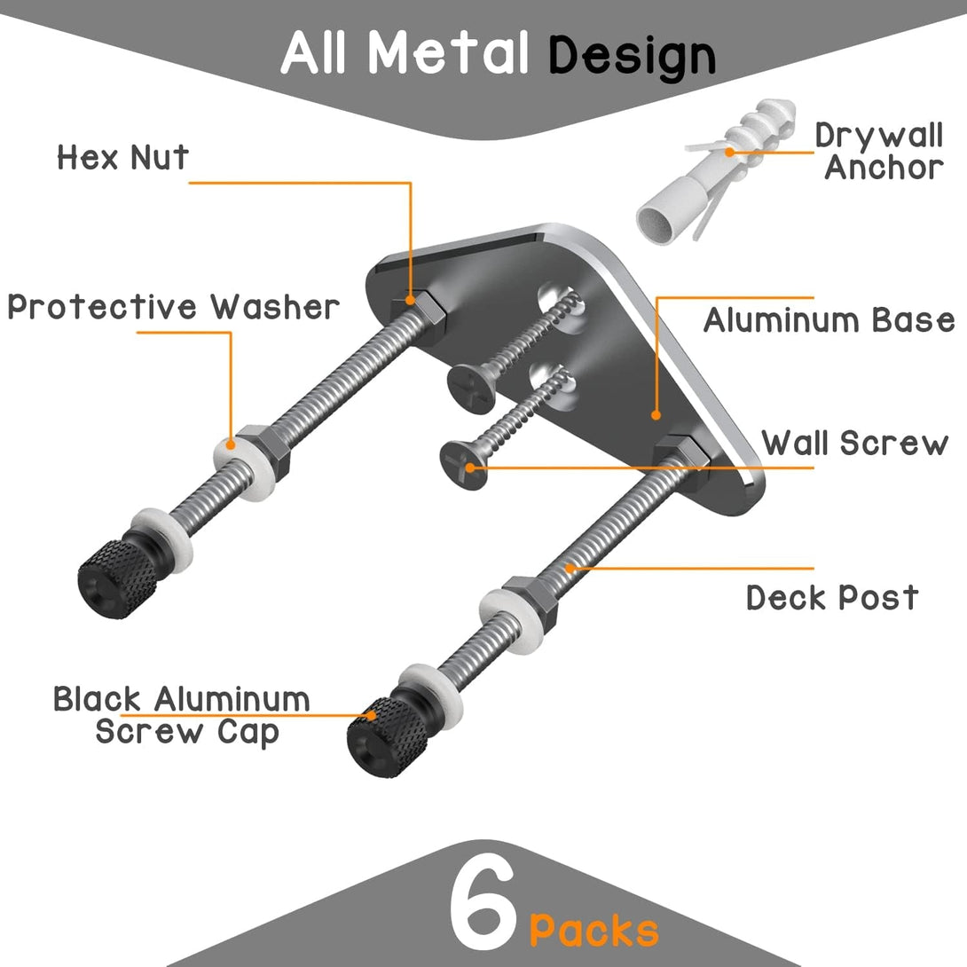 6 Packs Skateboard Wall Mount Aluminum Skateboard Hanger with Two Screw Holes for Display Skateboard Deck Storage Horizontal and Floats Vertically - Silver