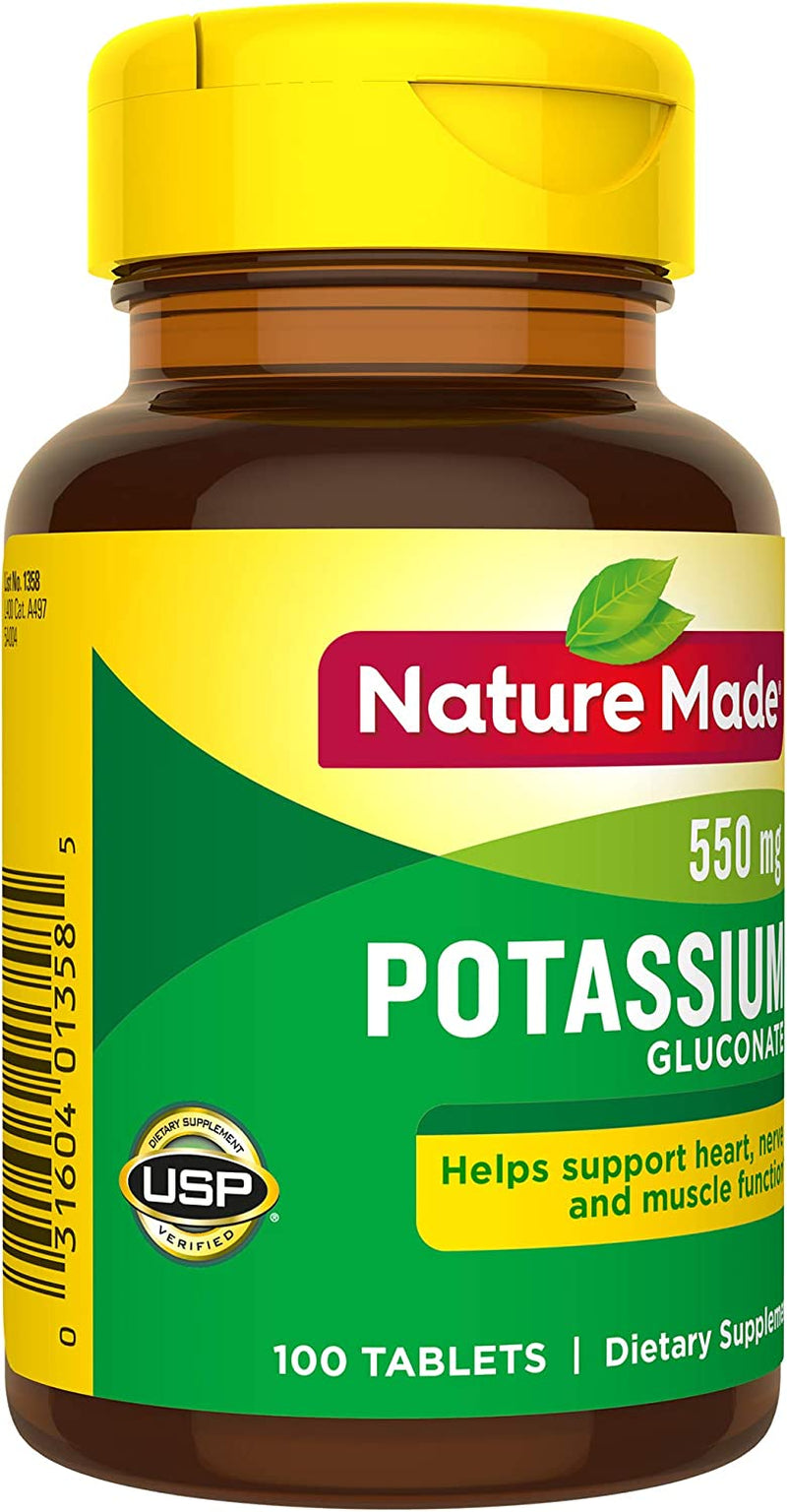 Nature Made Potassium Gluconate 550 Mg, Dietary Supplement for Heart Health Support, 100 Tablets, 100 Day Supply