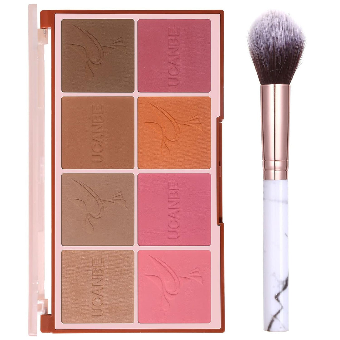 8 Colors Face Matte Blush Palette Shading Blusher with Brush - Buildable Facial Cheek Blusher Contour Bronzing Pressed Powder Makeup Pallet Women Gift Set (Multicolor, Standard Size)