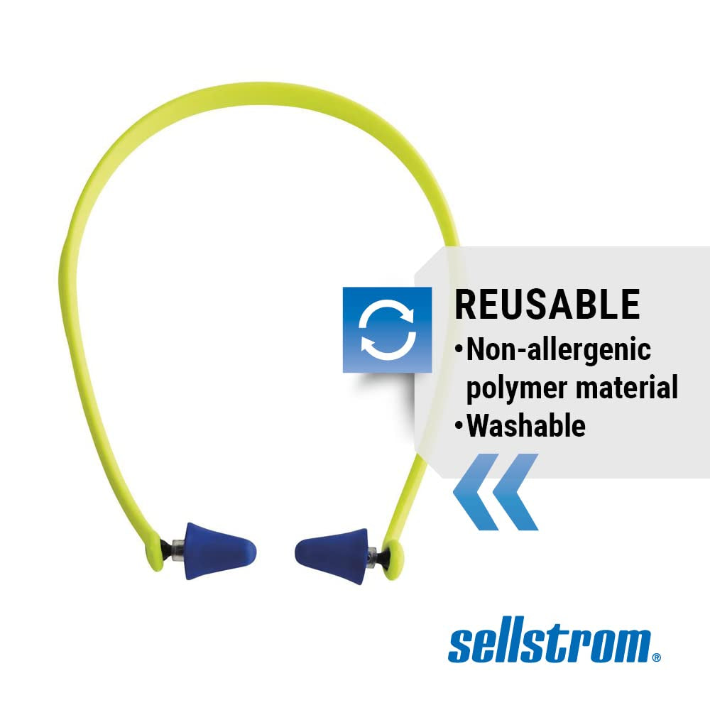 Sellstrom Reusable Banded Earplugs for Work - Work Safety Hearing Protection - 25Db - Hi-Vis Green/Blue