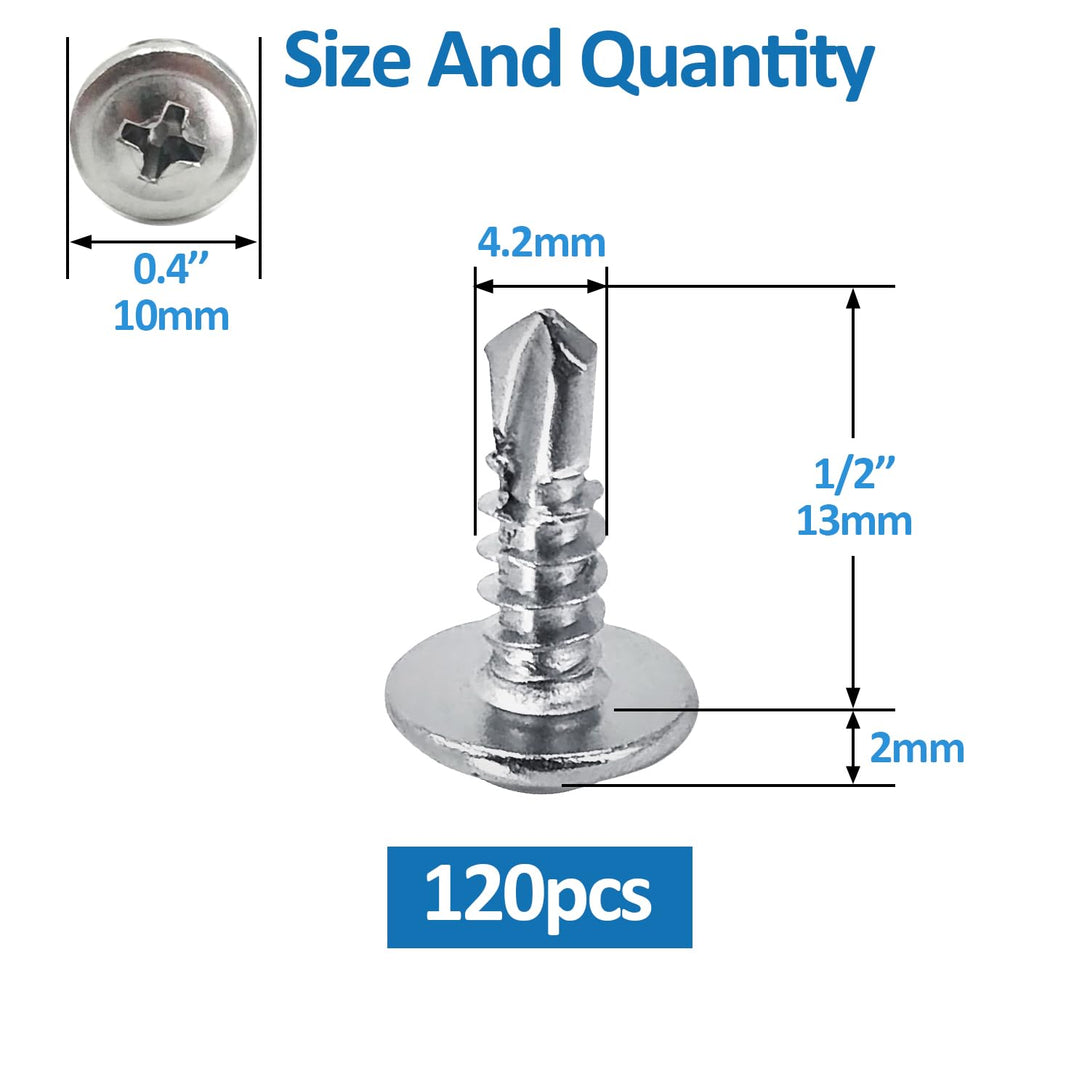 120PCS #8 X 1/2'' Sheet Metal Screws 410 Stainless Steel Truss Head Fast Self Tapping Screws with Screwdriver Bit Silver