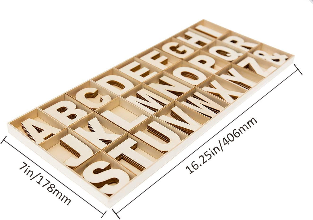 162 Pieces 2 Inch Wooden Letters with Storage Tray, 2 in Wood Alphabet Letters for Crafts, Small 2" Unfinished Wooden Craft Letters for Wall Decor, DIY, Learning Abcs, 6Pcs for Each Wood Letter