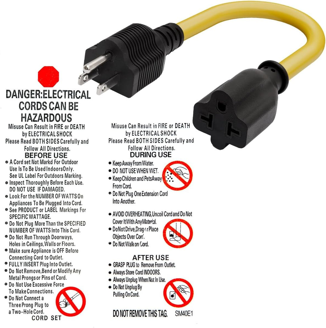 [4-In-1] 12AWG 15 Amp Household AC Plug to 20 Amp T Blade Adapter Cable,5-15P to 5-20R,5-15P to 6-15R,5-15P to 6-20R, 4 in 1 AC Adapter,15A 125V to 20A 250V 15A 125V to 20A 250V Adapter Cable, 1FT