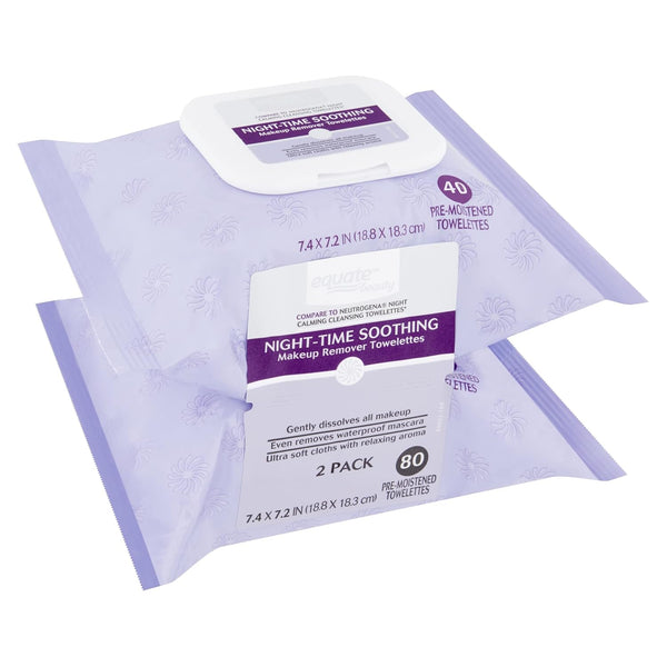 Equate Beauty Night-Time Soothing Makeup Remover Wipes, 40 Count, 2 Pack