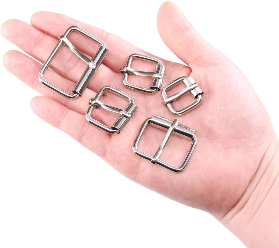 Swpeet 50Pcs 5 Sizes 1/2" 3/4" 1" 5/4" 5/8" Multi-Purpose Metal Roller Buckle Ring Assortment Kit for Hardware Belt Bags Ring