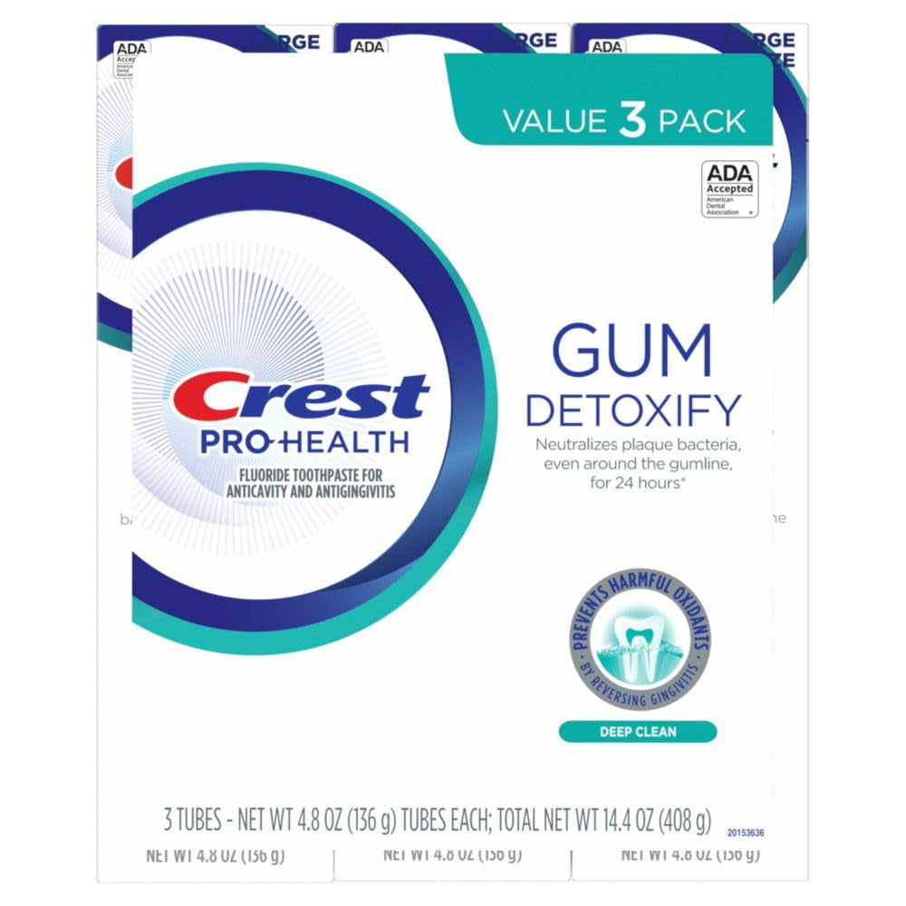 Crest Pro-Health Gum Detoxify Deep Clean Toothpaste, 4.8 Oz Pack of 3 - Anticavity, Antibacterial Flouride Toothpaste, Clinically Proven, Gum and Enamel Protection, Plaque Control